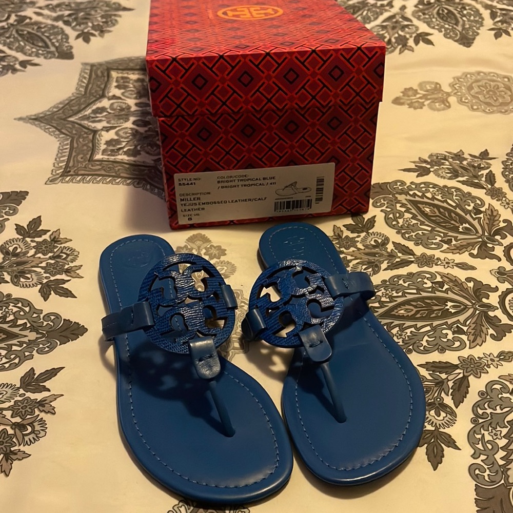 Blue flat sandals. Never worn!